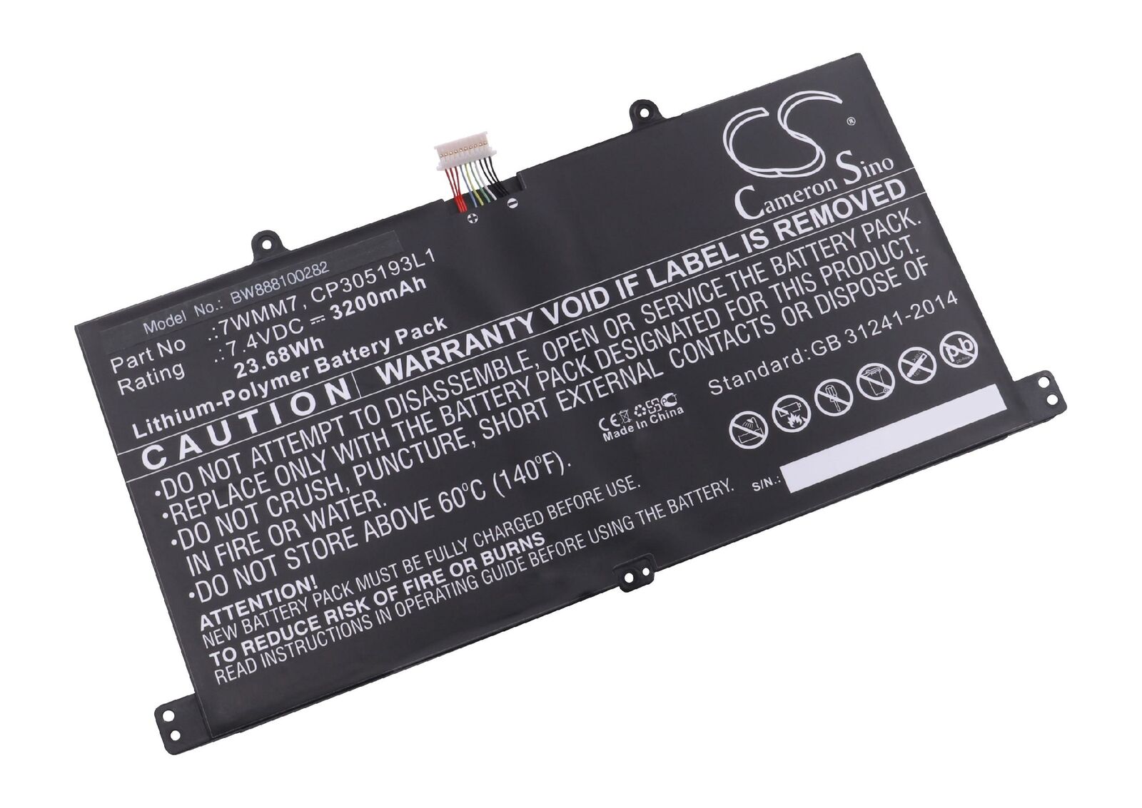 Dell 7WMM7, CP305193L1, DL011301-PLP22G0 3200mAh 7,4V Li-Polymer compatibele Accu - Klik op de afbeelding om het venster te sluiten