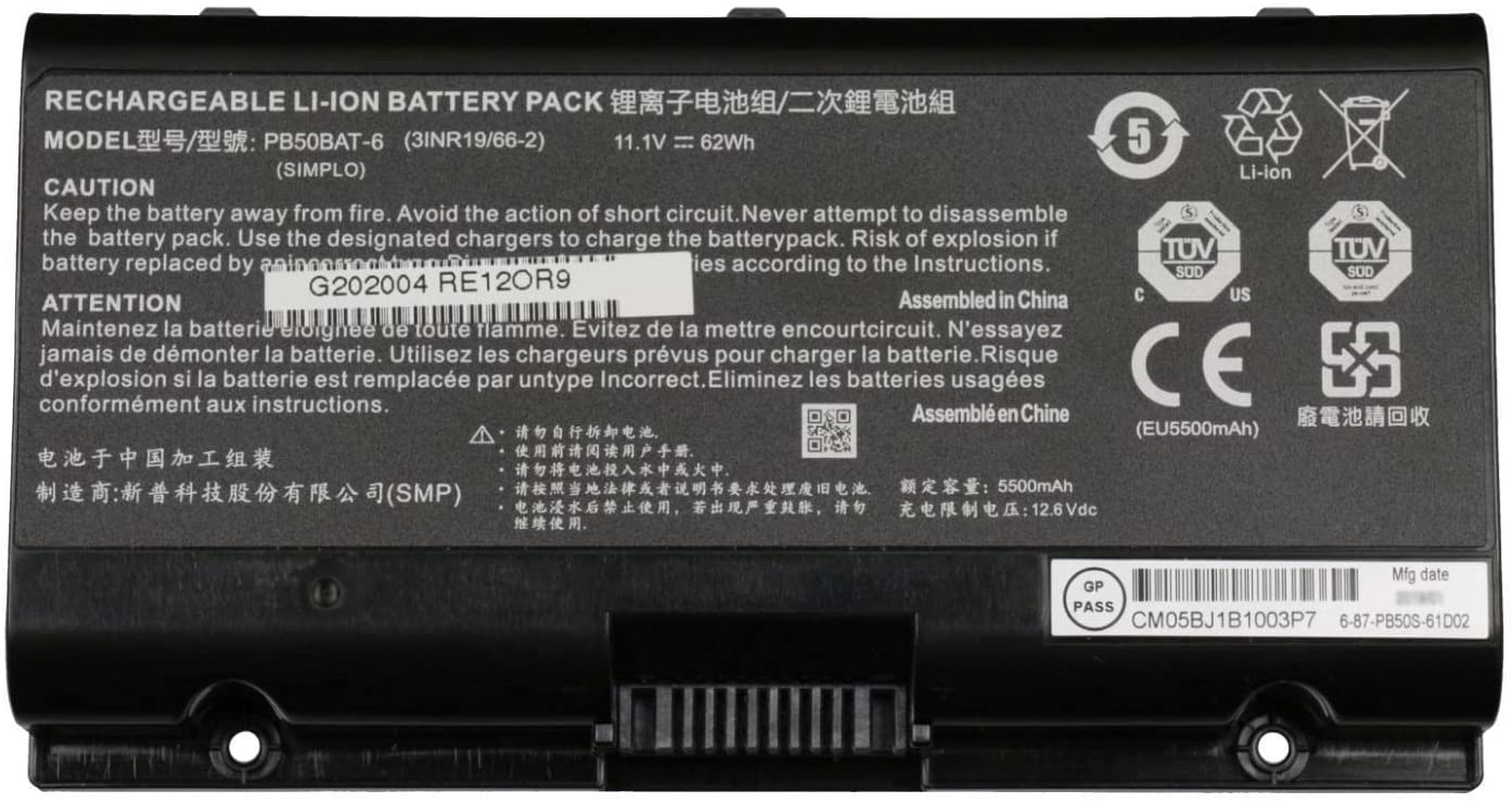 PB50BAT-6 Clevo PB71EF-G,PowerSpec 1720,1520,Sager NP8371 compatibele Accu - Klik op de afbeelding om het venster te sluiten