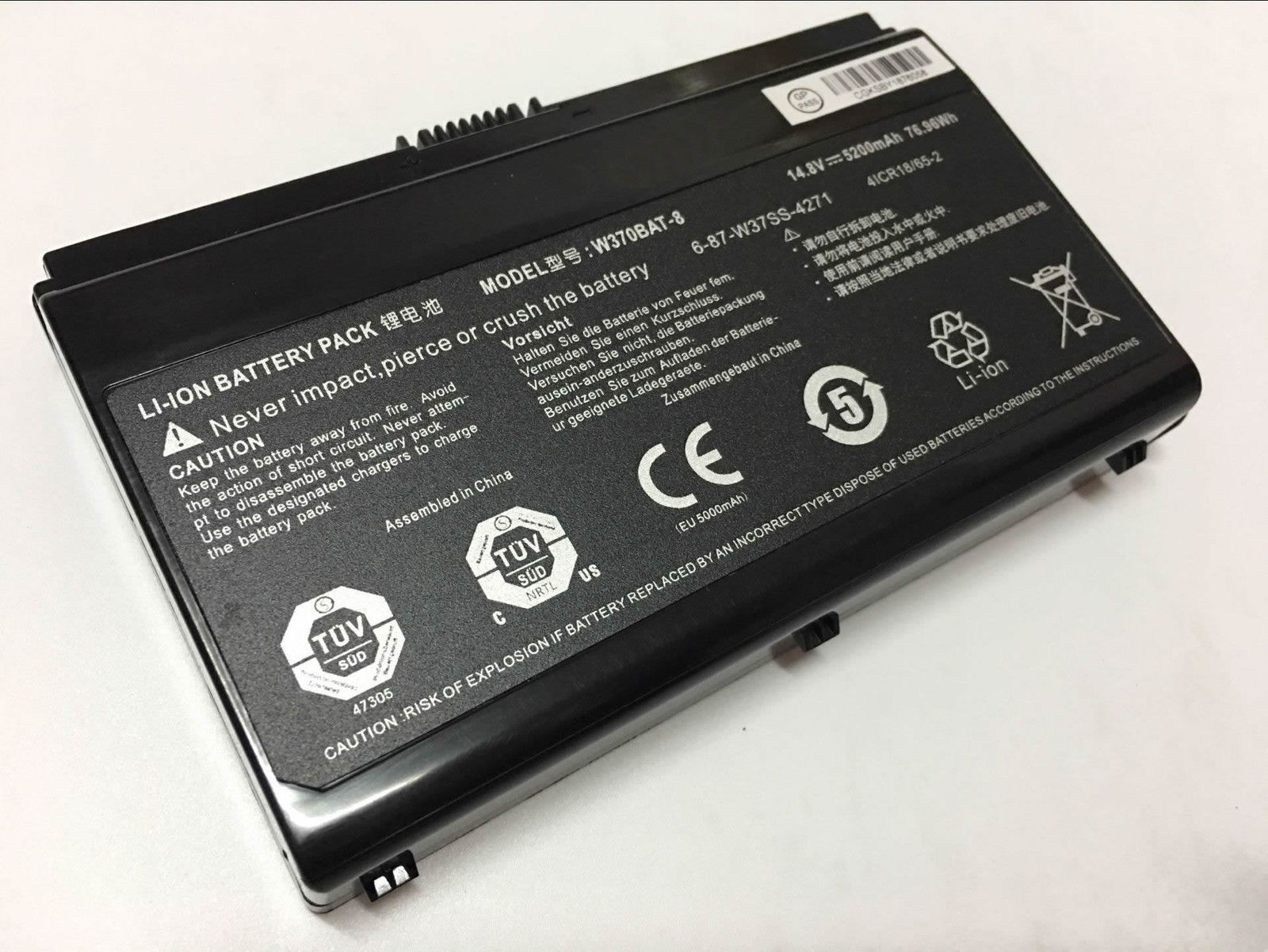 14.8v 5200mAh W370BAT-8 Clevo Schenker XMG A722 6-87-W370S-427 compatibele Accu